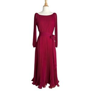 MISS ELLIETTE California Vintage 70s Pleated Maxi Dress Magenta Evening Chiffon
